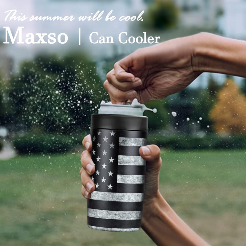ITSLIFE 4-in-1 Slim Can Cooler Easy to Hold Insulated Beer Can Holder Double-walled Stainless Steel for All 12 Oz Cans Gift (Black America Flag 2) - Image 5